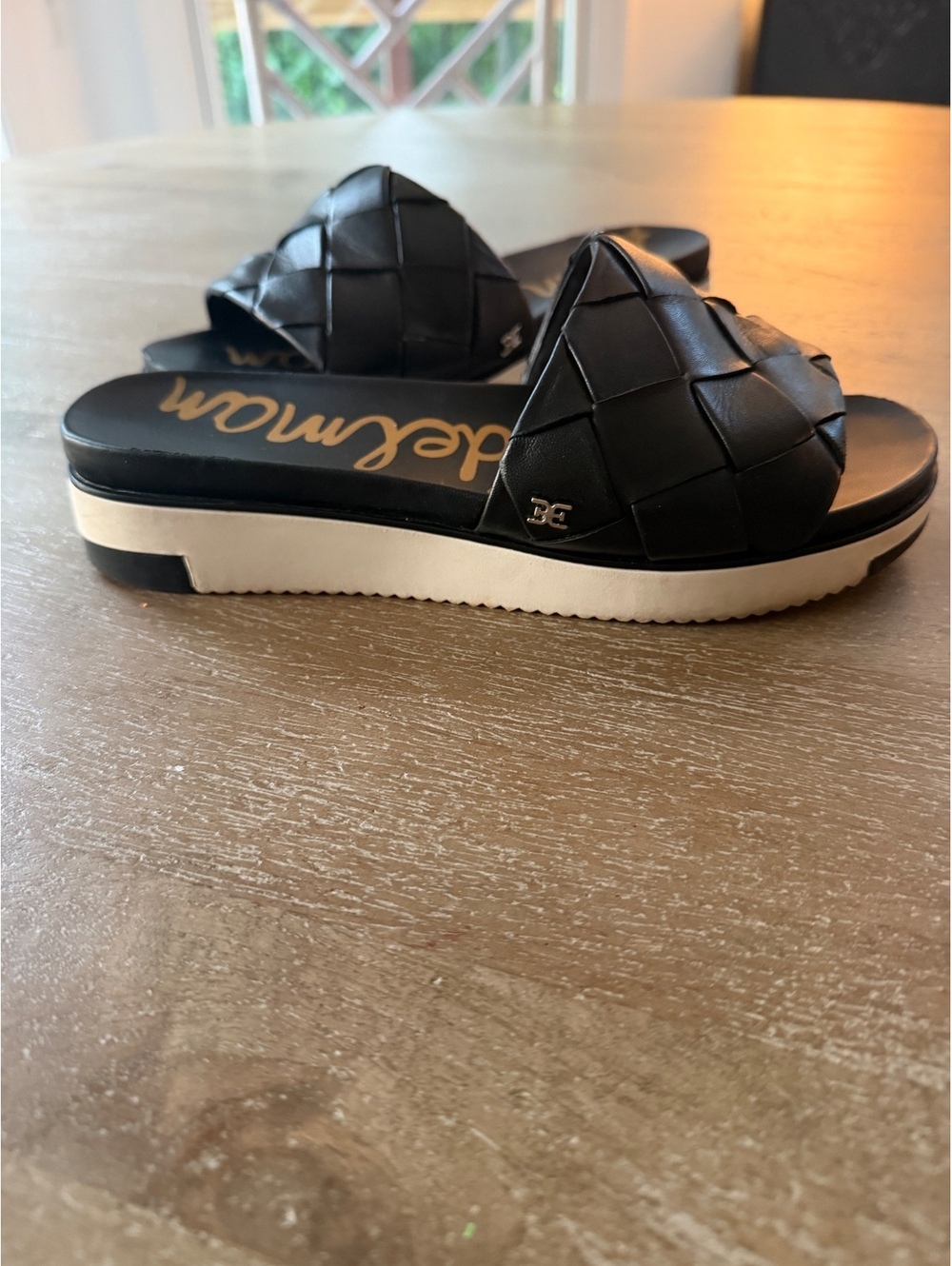 Sam Edelman Black Woven Leather Slide Sandals Size 7